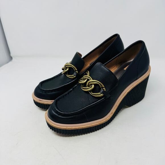 Dolce Vita Black Leather Chain Wedge Loafers Platform Heels Women’s Size 9 - Picture 14 of 14